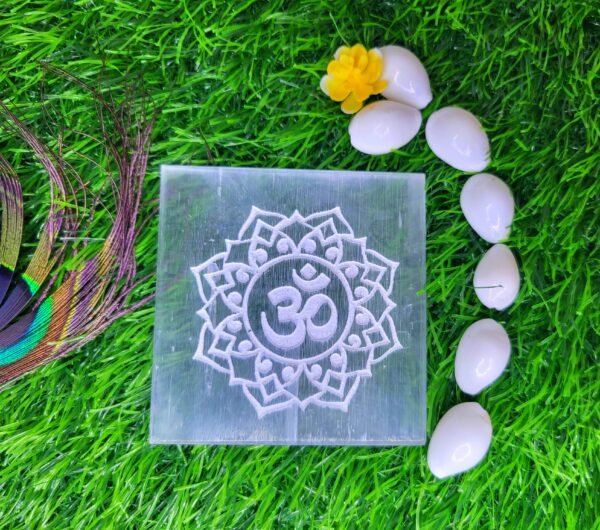 Selenite Plate – Devine OM/AUM SYMBOL engraved