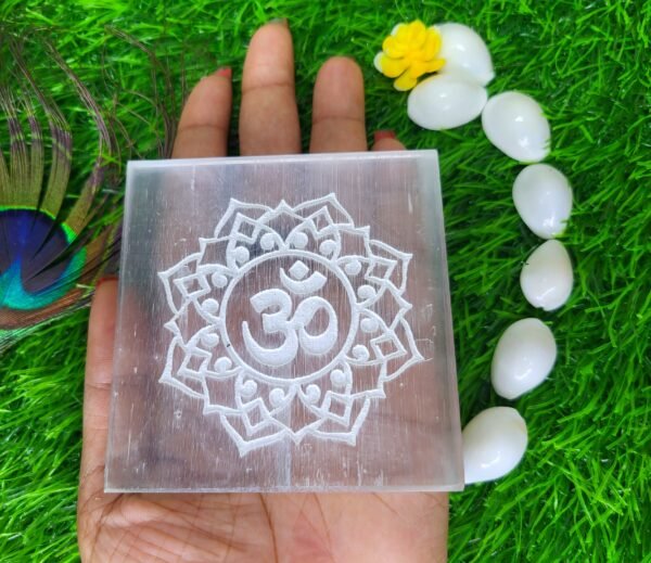 Selenite Plate – Devine OM/AUM SYMBOL engraved